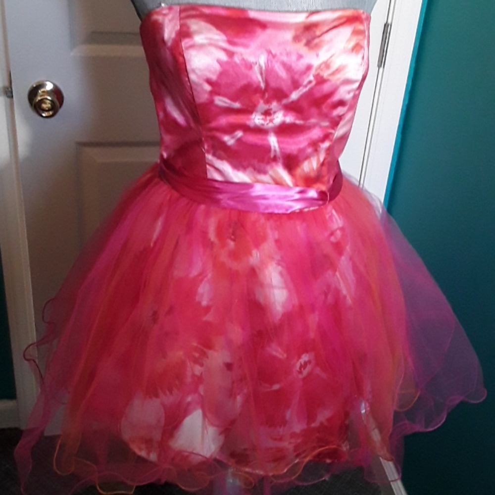 Orange pink multicolored strapless